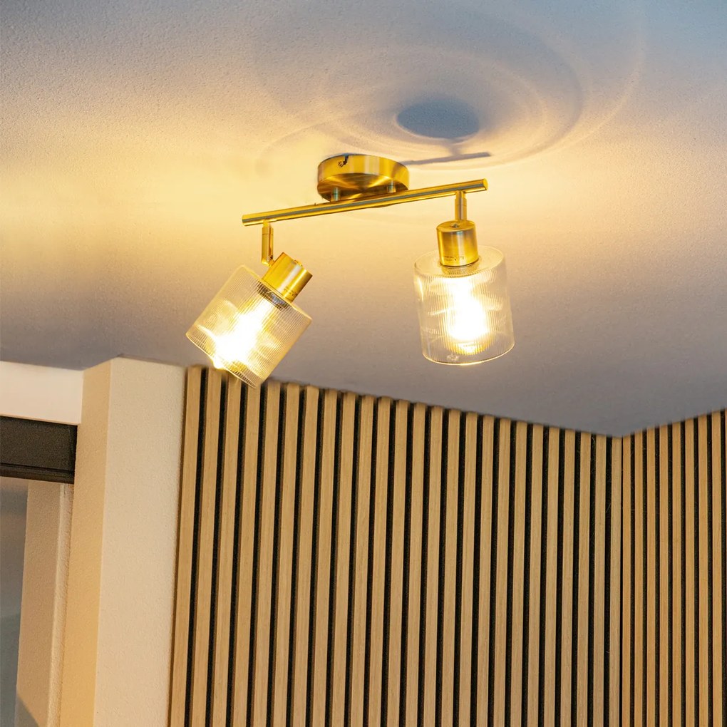 Foco de teto dourado com vidro 2 luzes ajustável - Laura Art Deco