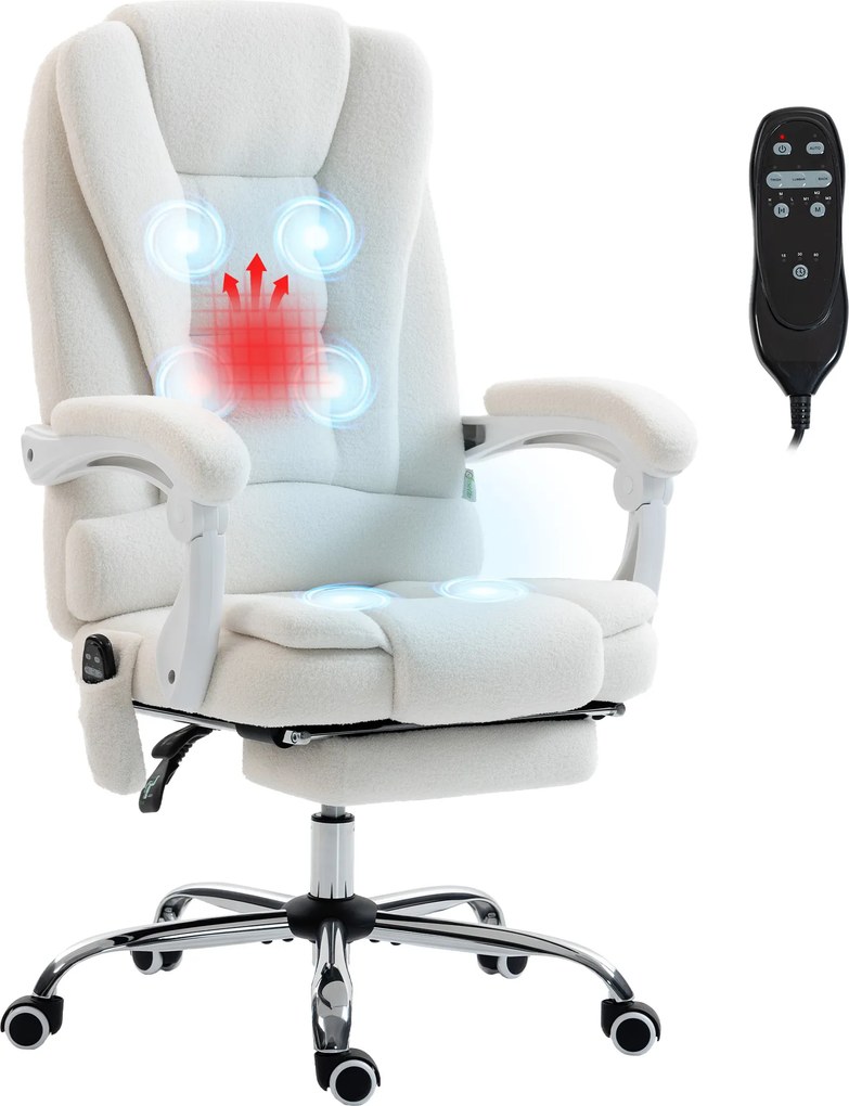Cadeira de escritório executiva com função de massagem e aquecimento, altura ajustável, encosto reclinável, em tecido de linho branco