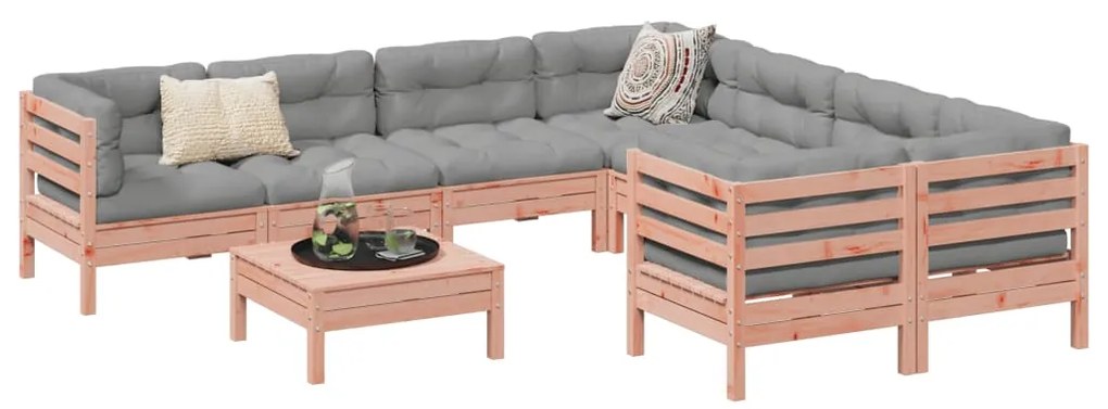 vidaXL 9 pcs conj. sofás jardim c/ almofadões madeira abeto-de-douglas