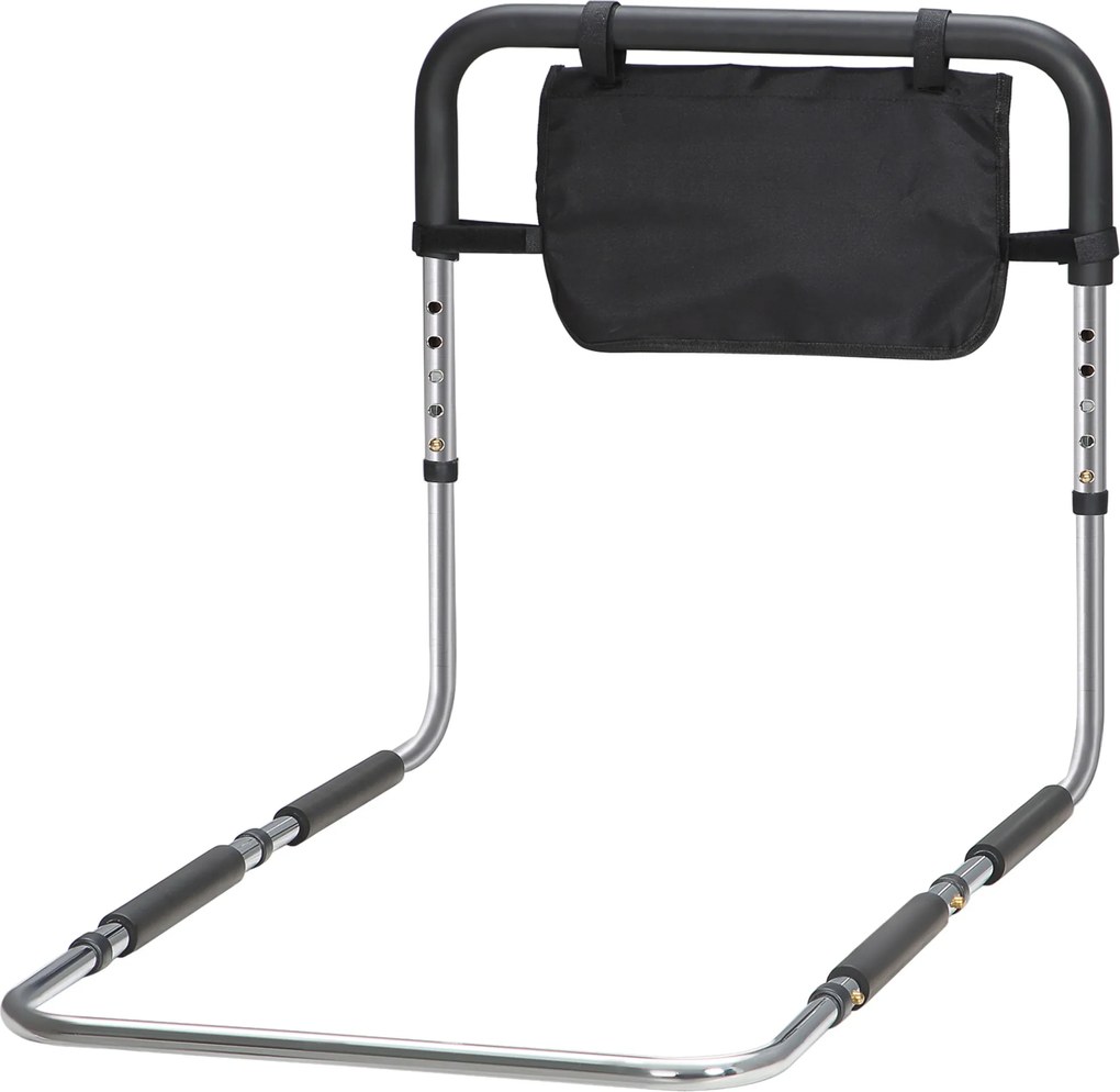 Barra de apoio para cama com barreira de segurança, proteção e pega ajustável em 5 alturas, com bolso de arrumação – 87 x 51,5 x 45-55 cm