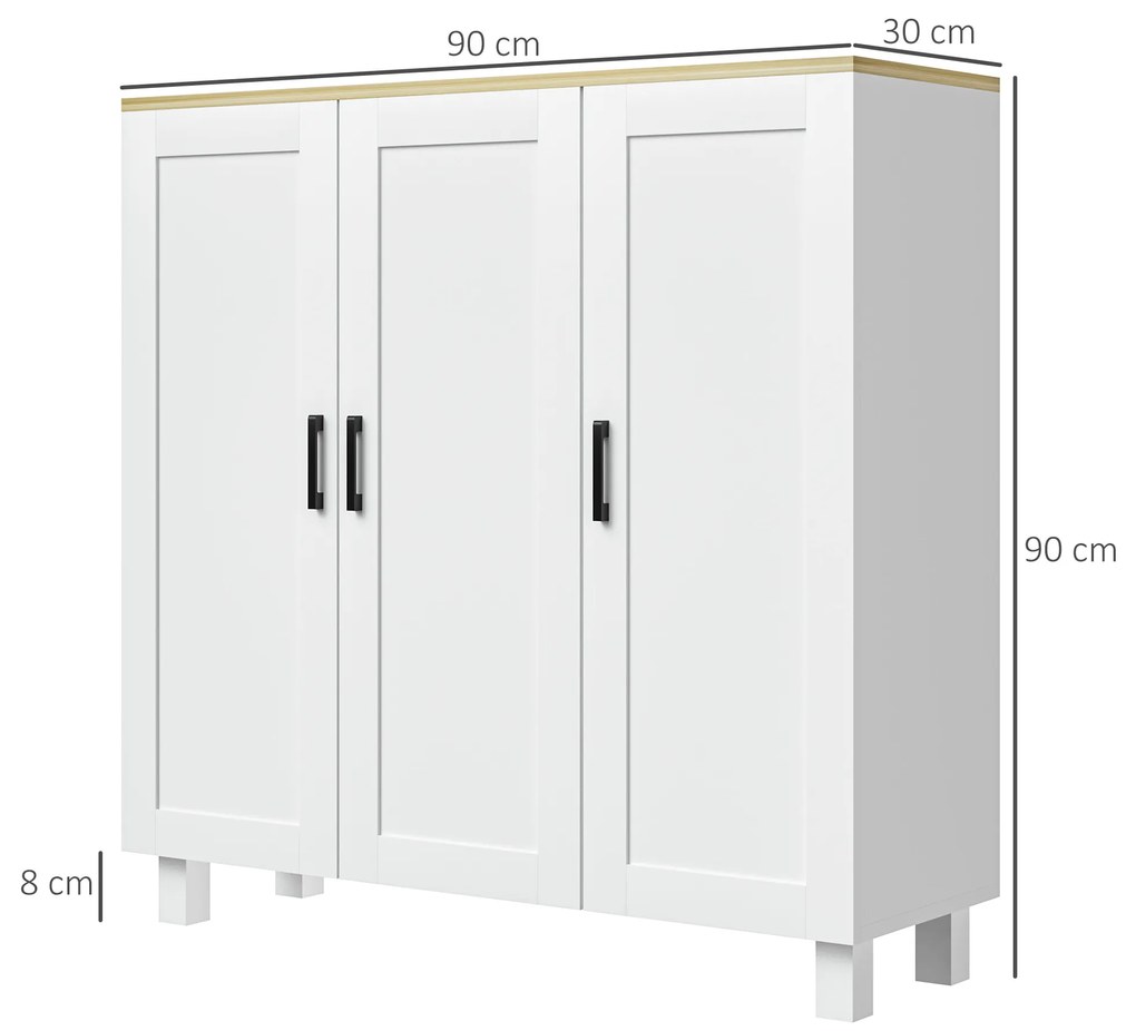 Aparador para Sala de Estar Móvel Buffet com 3 Portas e Prateleiras Ajustáveis 90x30x90 cm Branco e Madeira