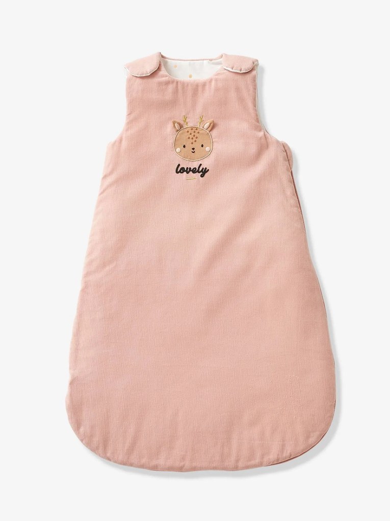 Saco de bebé sem mangas, Green Forest rosa medio liso com motivo