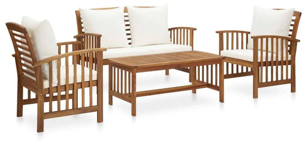 vidaXL 4 pcs conj. lounge jardim c/ almofadões madeira acácia maciça