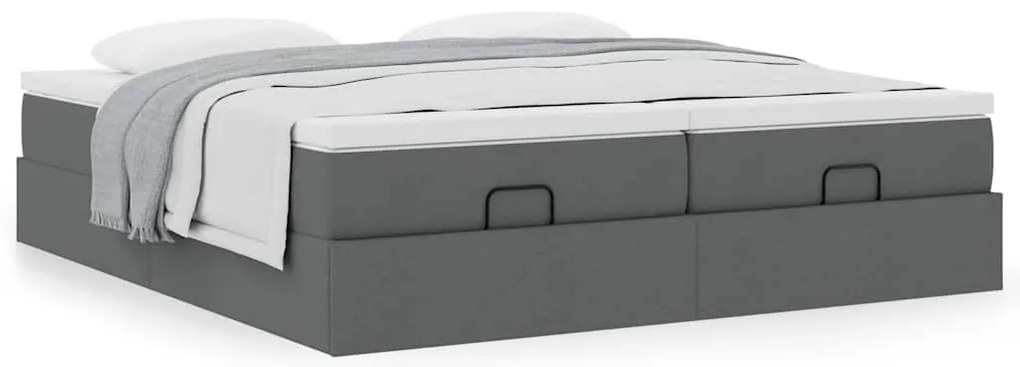 Estrutura de cama otomana com colchões tecido cinzento escuro