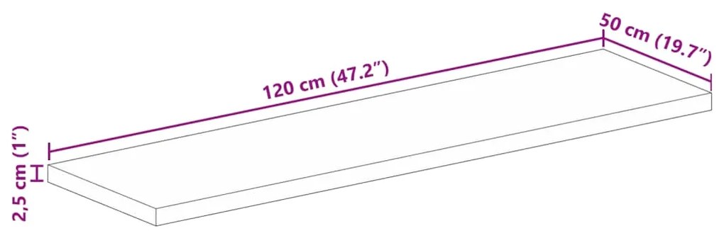 Tampo de mesa retangular 120x50x2,5cm madeira recuperada maciça