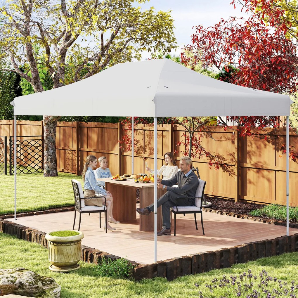 Tenda dobrável 300 x 445 cm Fácil montagem Bolsa de transporte com rodas 4 cordas 8 estacas, feiras, eventos, festas Bege