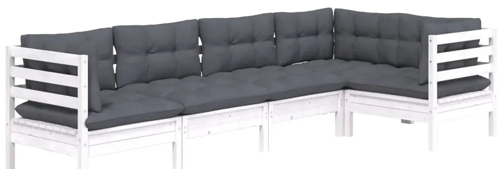 5 pcs conjunto lounge de jardim c/ almofadões pinho branco
