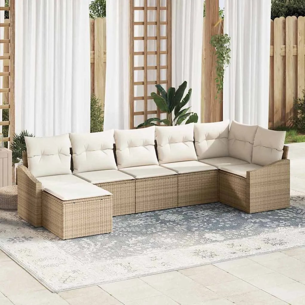 vidaXL Conjunto de Sofá de Jardim de 7 Peças com Almofadas em Rattan Sintético Bege