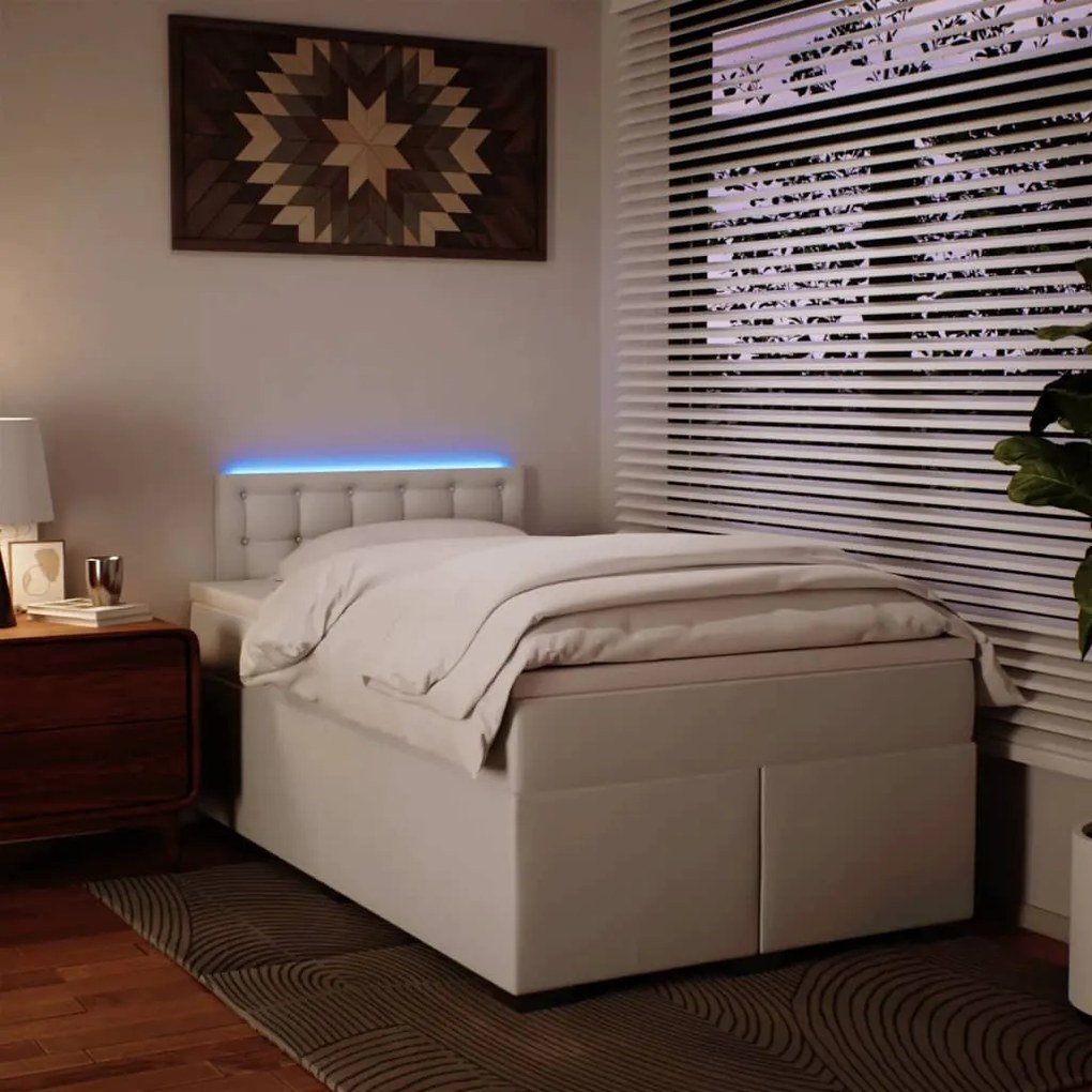 Cama com Molas/Colchão e Luzes Led - 120x200 cm -  Couro Artificial Br