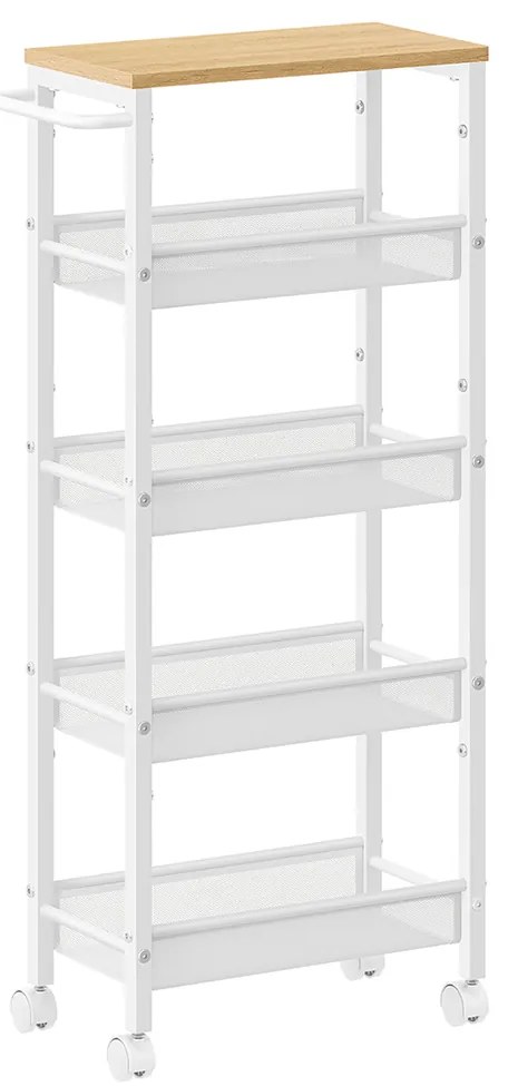 Carrinho cozinha com 5 níveis com rodas 22 x 45,4 x 99,6 cm Branco e cor carvalho