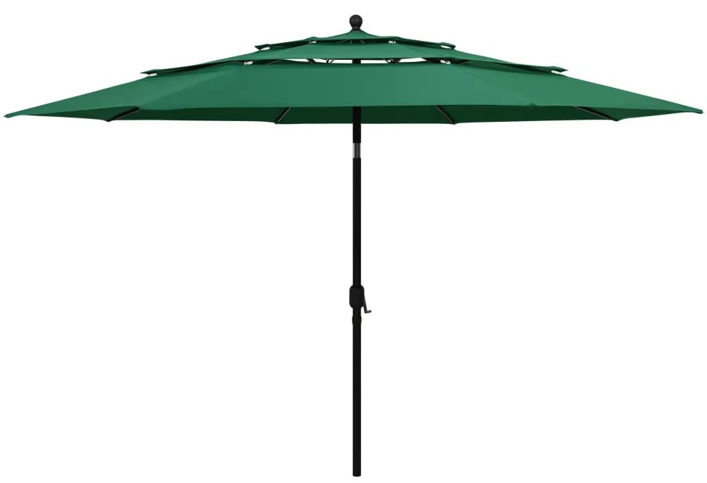 vidaXL Guarda-sol de jardim 3 camadas c/ poste de alumínio 3,5 m verde