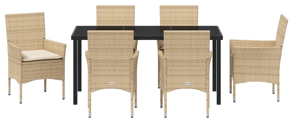 Conjunto de Jantar de Jardim de 7 Peças com Almofadas Bege em Rattan S
