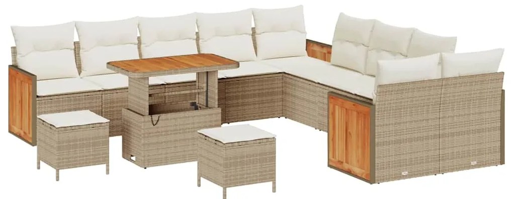 Conjunto de Sofá de Jardim vidaXL com Almofadas Bege Rattan PE Acácia