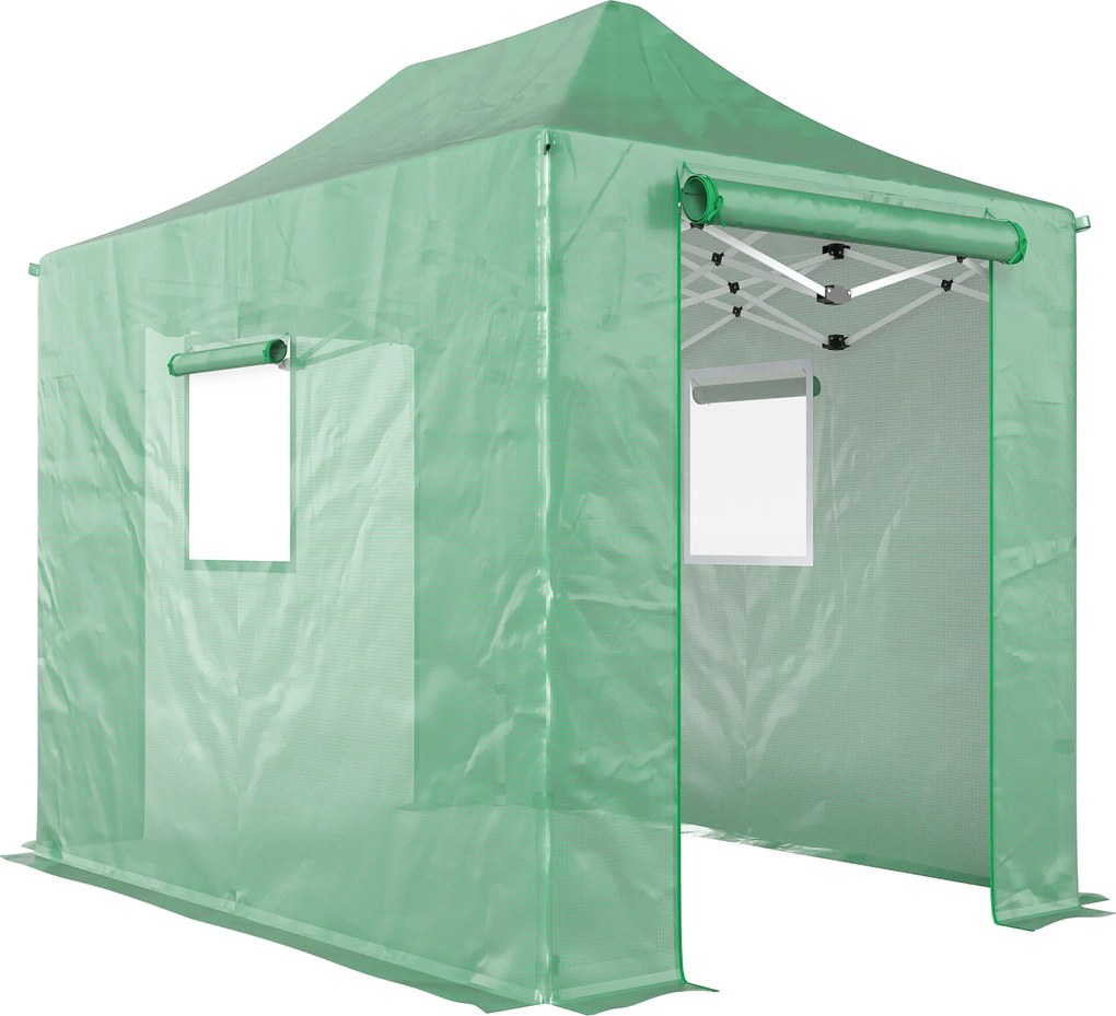 Outsunny Estufa Pop-Up aprox. 200x300x270 cm Dobrável, estufa de filme com telhado a duas águas, portas e janelas com fecho | Aosom Portugal