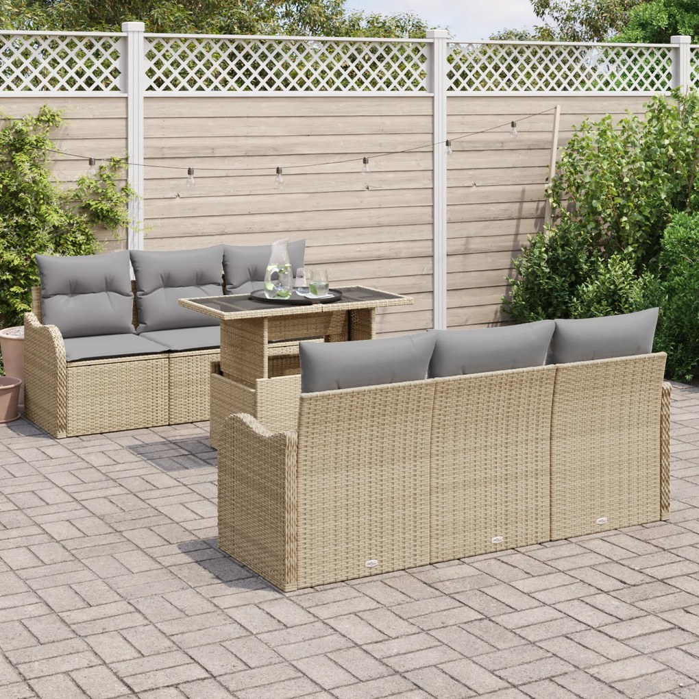 Conjunto de Sofá de Jardim vidaXL de 7 peças com Almofadas Bege Rattan
