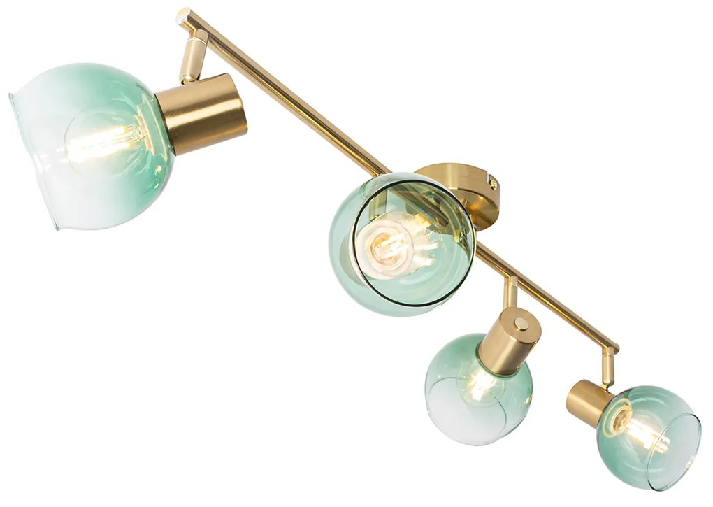 Candeeiro de teto Art Deco dourado com vidro verde 4 luzes - Vidro