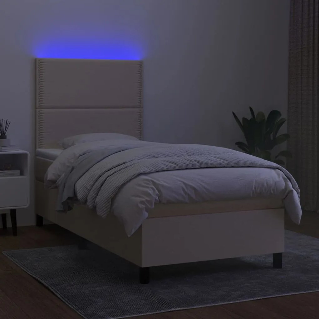 Cama box spring c/ colchão e LED 80x200 cm tecido cor creme