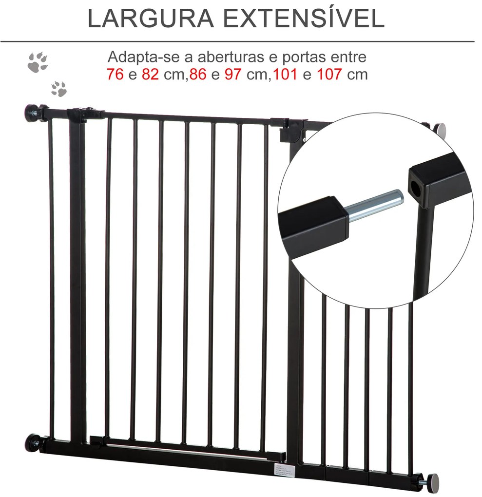 Barreira de Segurança para Animais de Estimação Extensível para Escadas e Portas Barreira de Segurança 76-107x76 cm Preto