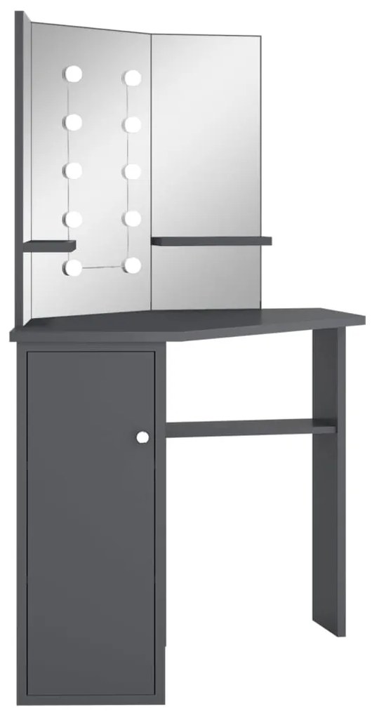 Toucador de canto com LED 111x54x141,5 cm cinzento