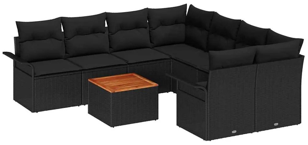 Conjunto de sofá de jardim com 9 peças com almofadas pretas de rattan