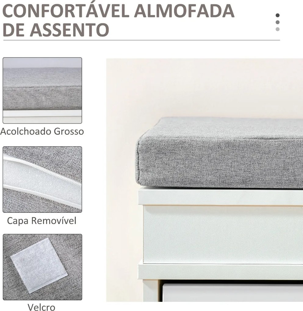 Banco Sapateiro com Armazenamento para 8 Pares de Sapatos com 2 Gavetas Prateleiras Ajustáveis e Almofada Acolchoada para Entrada Corredor 104x24x55cm