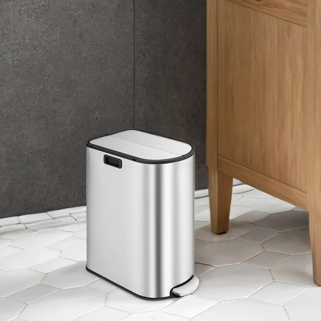 Caixote de lixo com 2 compartimentos 49 x 29 x 64 cm prateado