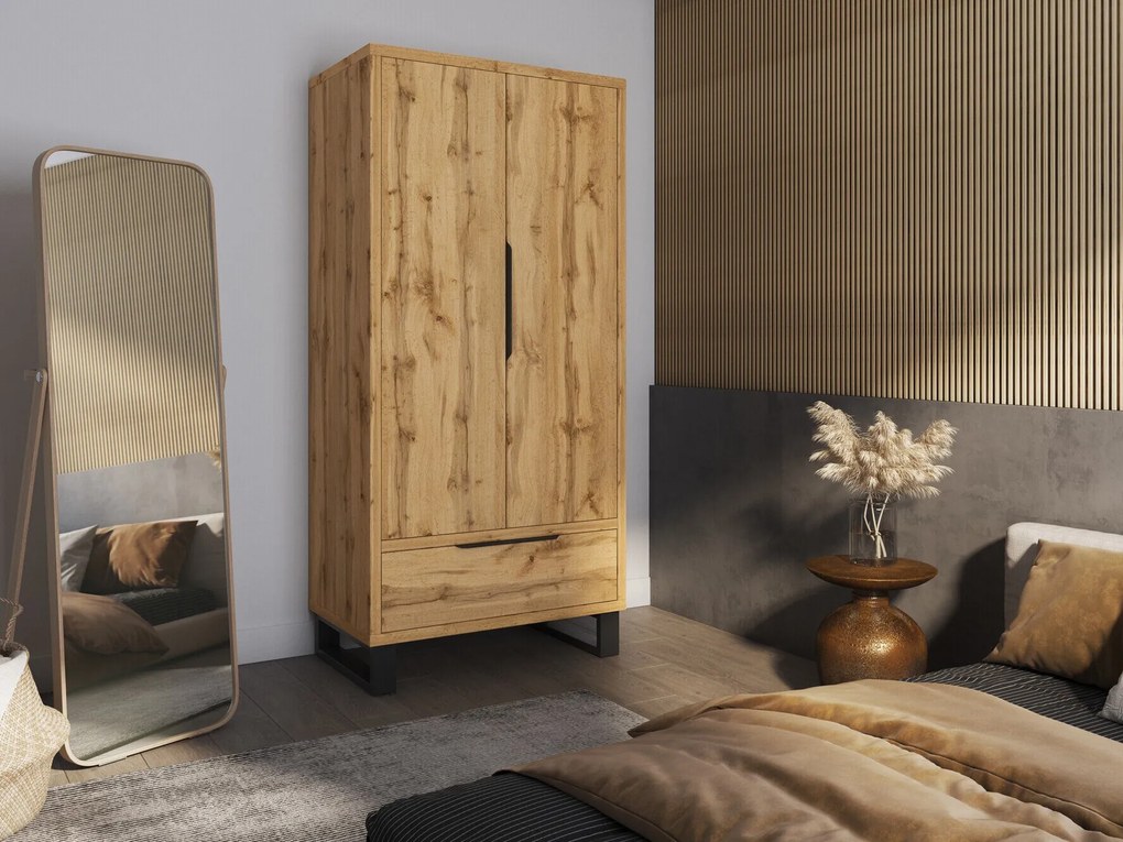 Roupeiro Avicavu 113, Preto, Carvalho wotan, 190x99x60cm, 119 kg, Portas para roupeiro: Com dobradiças