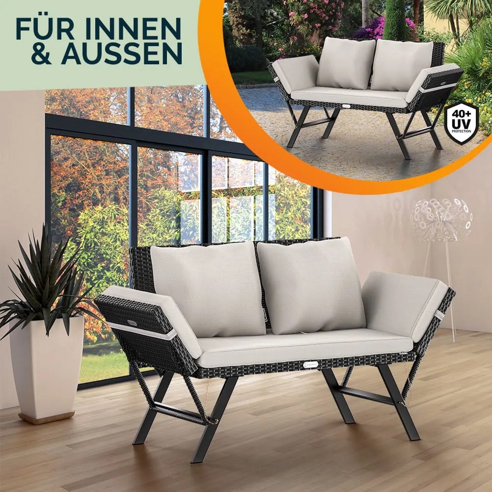 Banco de jardim em Polyrattan 176x56x81cm preto