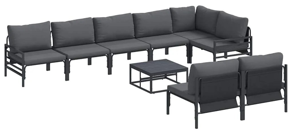 Conjunto de Sofá de Jardim 9 pcs Cinzento-escuro Aço