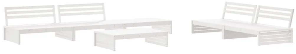 6pcs conjunto lounge jardim c/ almofadões madeira maciça branco
