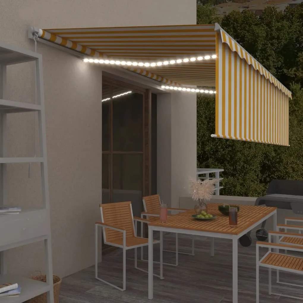 Toldo retrátil manual com estore/LED 5x3 m amarelo e branco