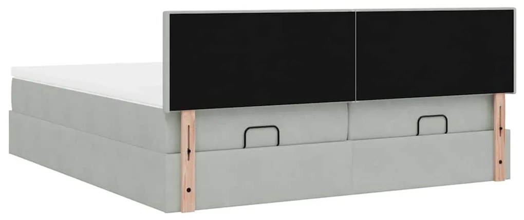 Estrutura cama otomana colchões 160x200cm veludo cinzento claro