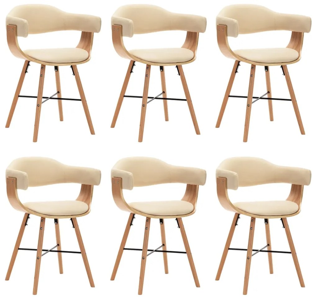 vidaXL Cadeiras de jantar 6 pcs couro artificial creme madeira curvada