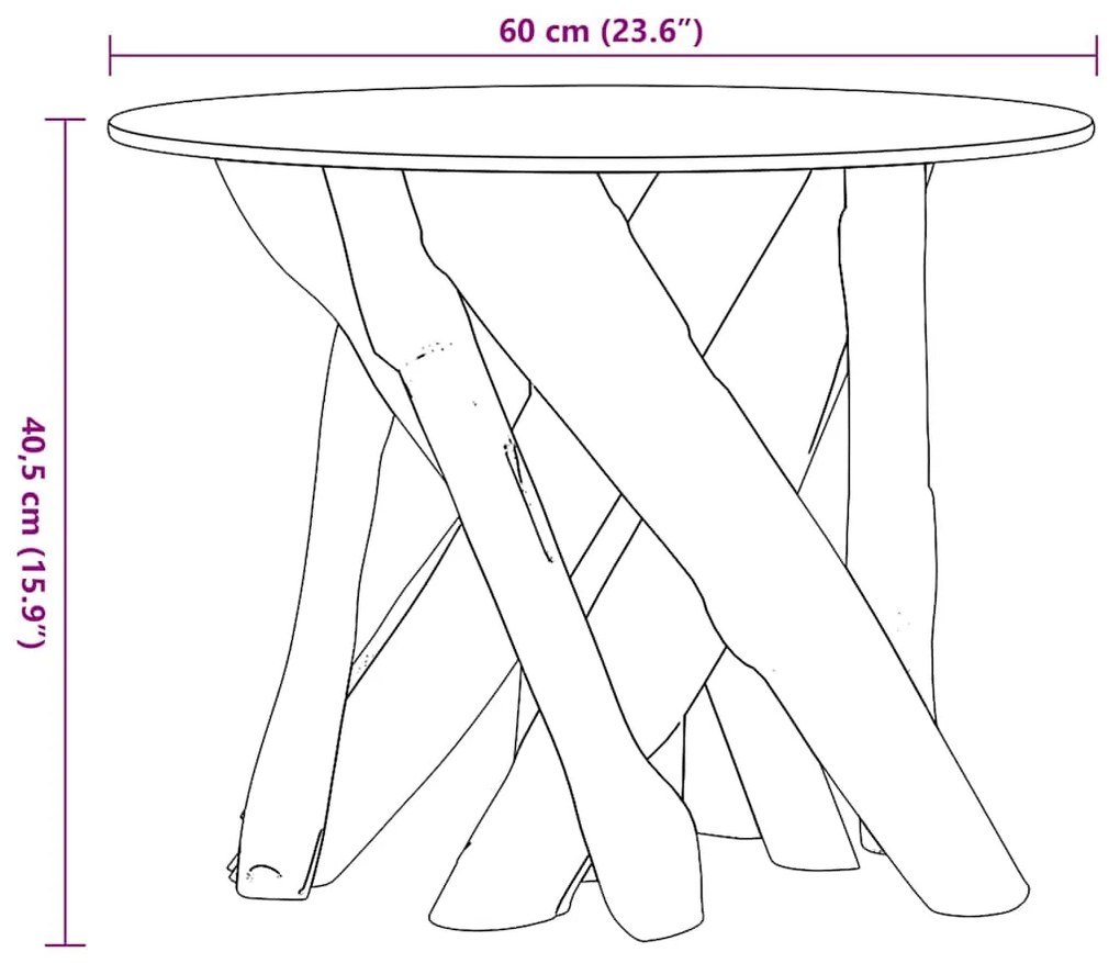 Mesa de centro em teca maciça 60 cm