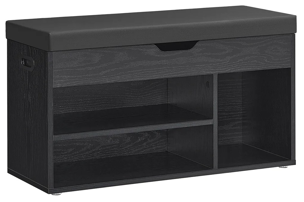 Banco sapateira com 3 compartimentos abertos 30 x 80 x 44 cm preto