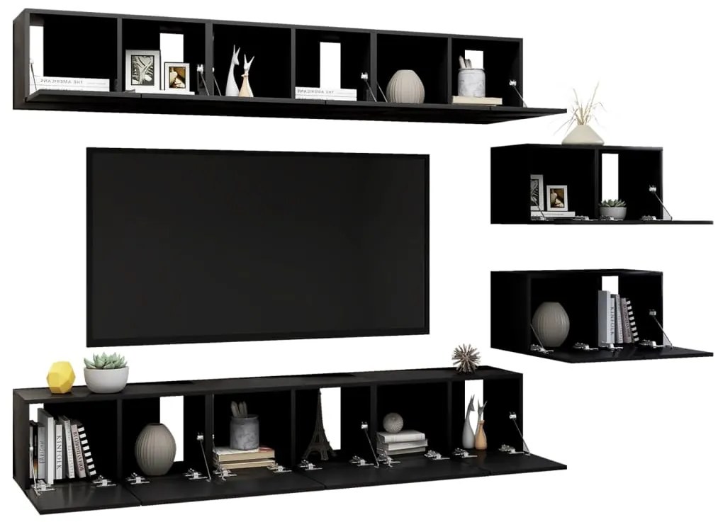 8 pcs conjunto de móveis de TV contraplacado preto