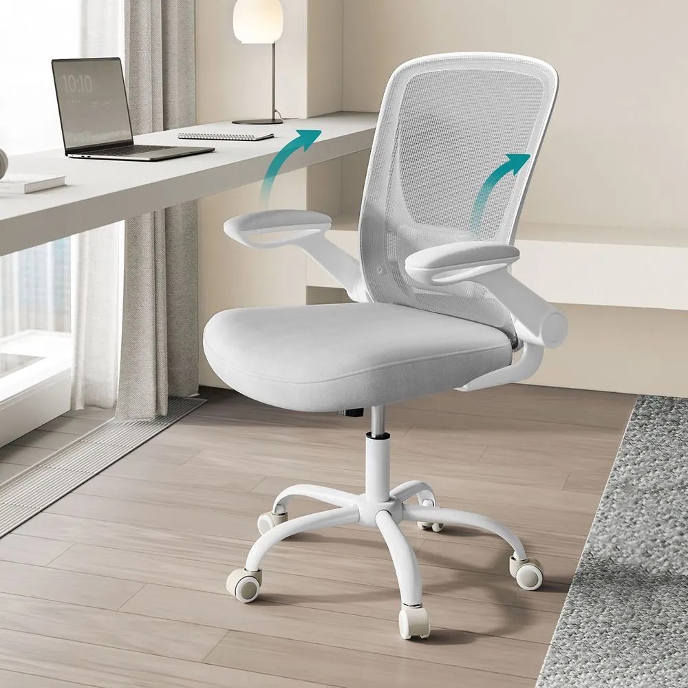 Cadeira de escritório ergonómica com malha e assento de 53 cm, cinzento claro
