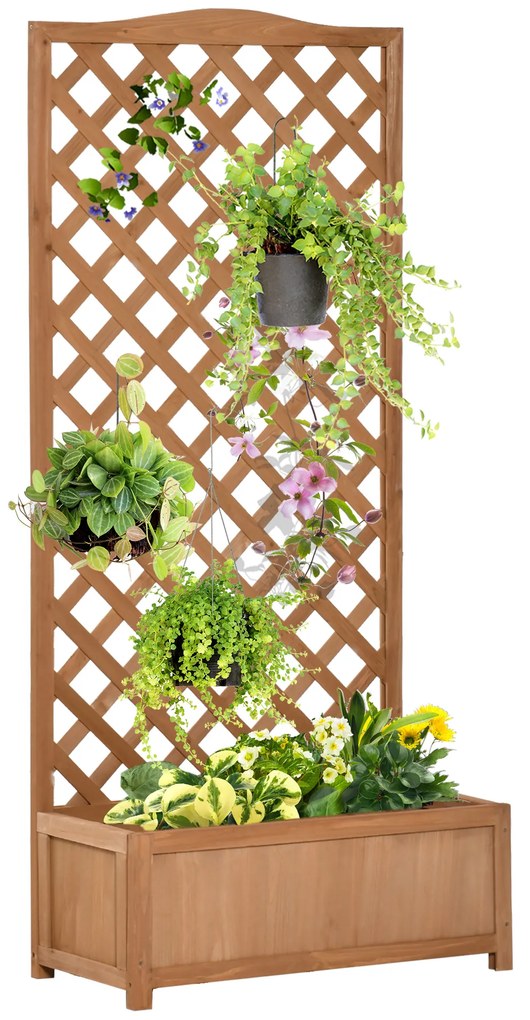 Outsunny Floreira com Treliça de Madeira Caixa de Plantio com Suporte para Plantas Trepadeiras para Cultivo de Plantas Flores Terraço Jardim Exterior 76x36x170cm Marrom