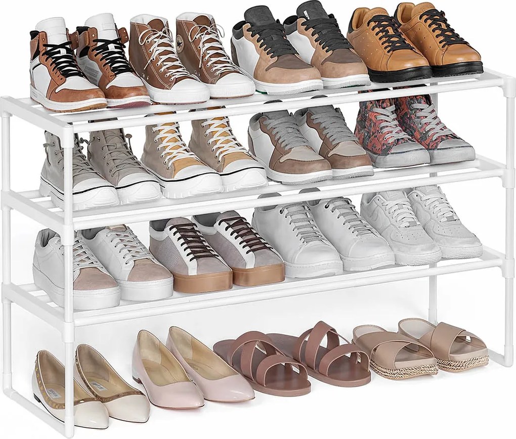 Sapateira com 3 níveis 30 x 92 x 55 cm para 16-20 pares de sapatos branca
