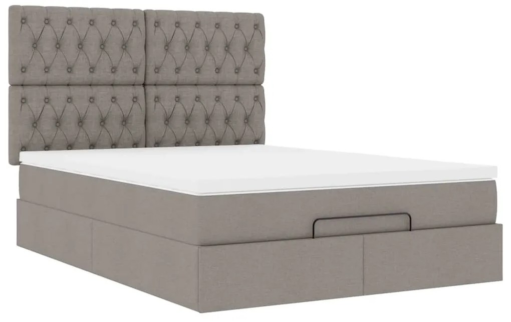 Estrutura de cama otomana com colchão tecido cinzento 140x200cm