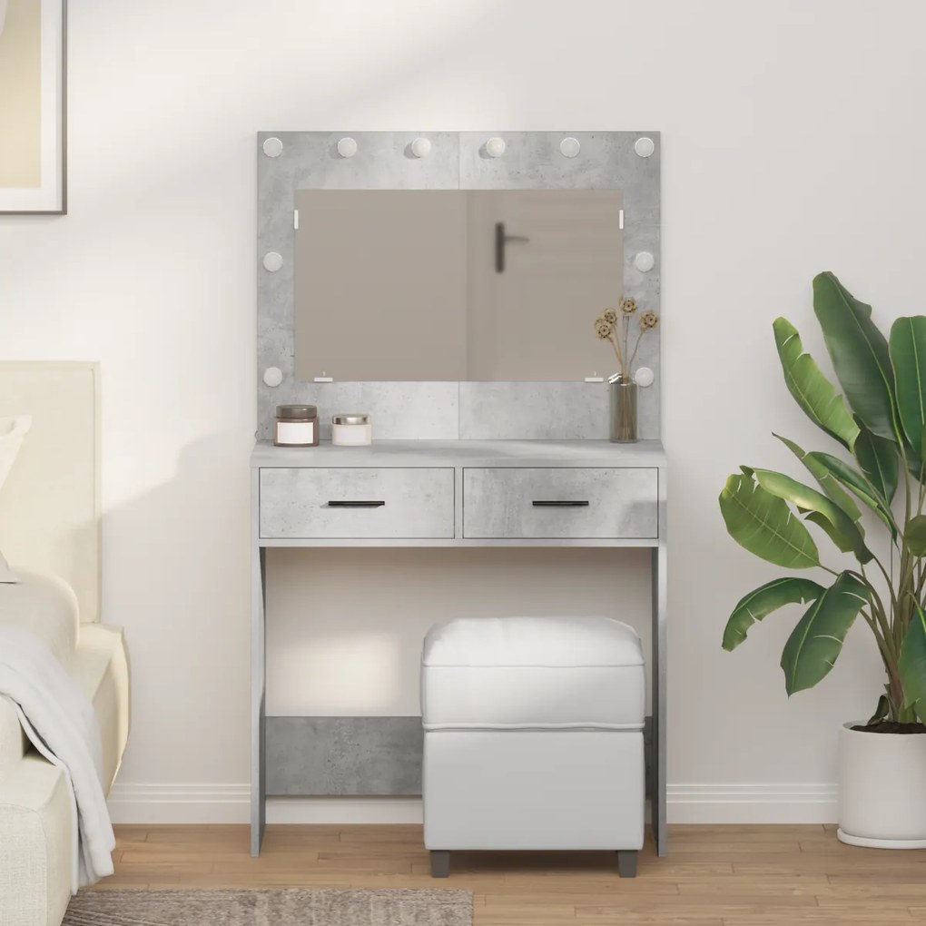 Mesa de Maquiagem vidaXL com Luzes LED Cinza Concreto 78,5x41x135 cm