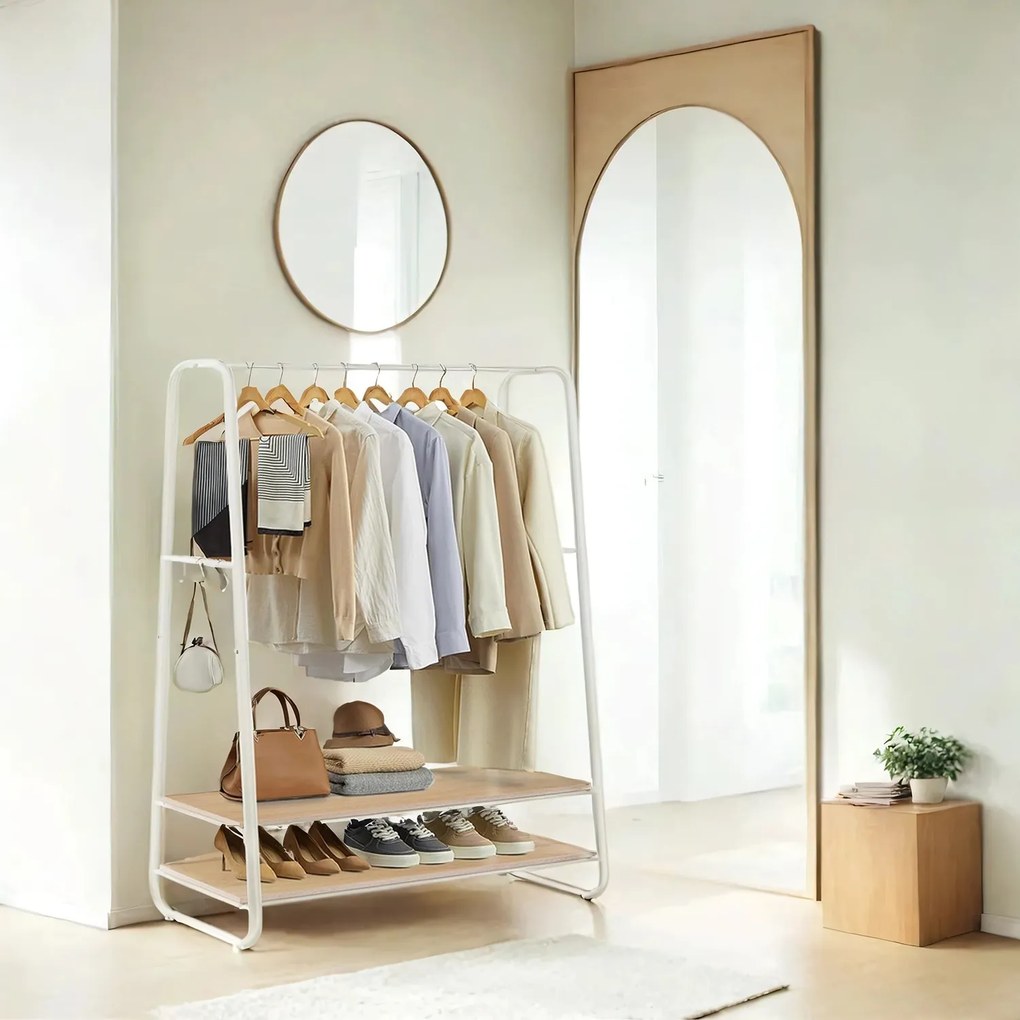 Guarda roupa com 2 prateleiras 45 x 100 x 160 cm branco e cor carvalho