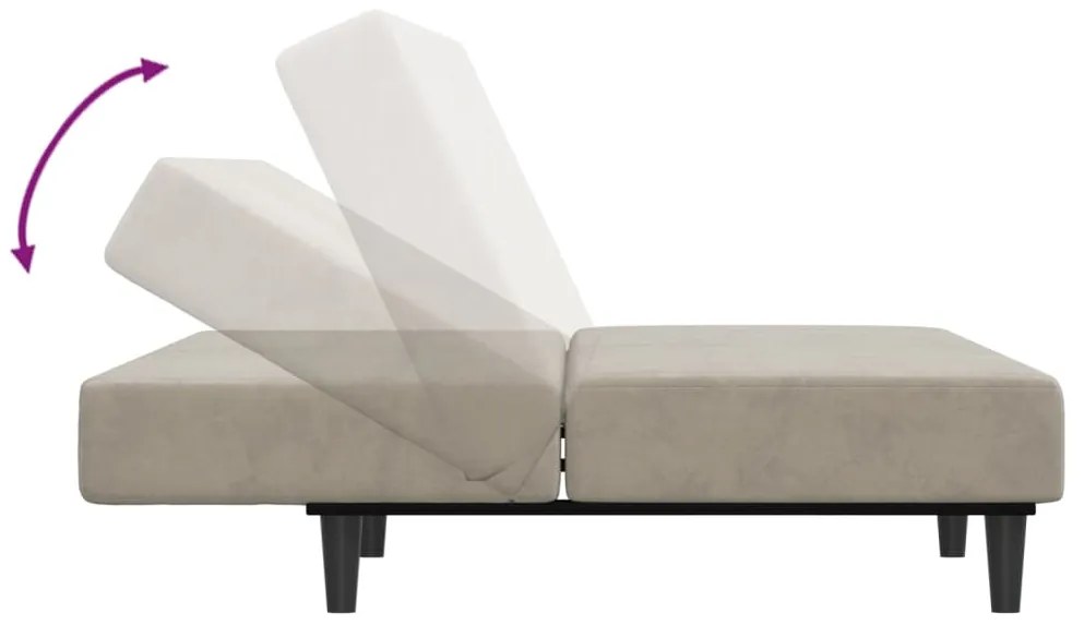 Sofá-cama de 2 lugares veludo cinzento-claro