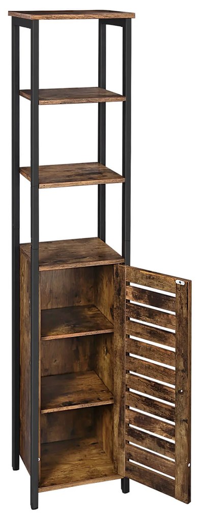 Armário alto de estilo industrial com porta de persiana 37 x 30 x 167 cm Castanho Vintage