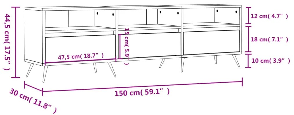 Móvel TV 150x30x44,5 cm derivados de madeira carvalho castanho