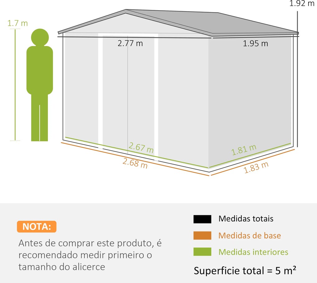 Abrigo de Jardim 277x195x192 cm Metálico para Armazenamento de Ferramentas com Base de Reforço Incluída Cor Efeito madeira