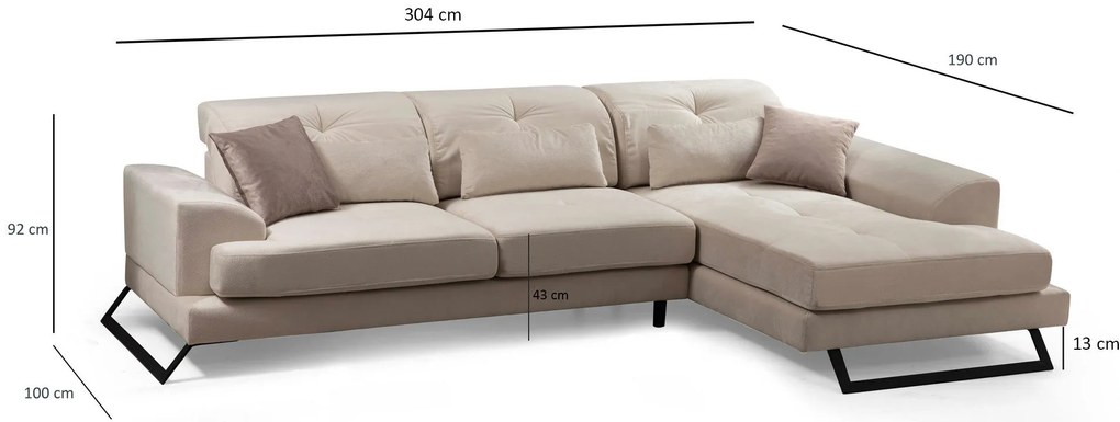 ****
Sofá de canto Frido – Ecru – 190 x 304 cm
**