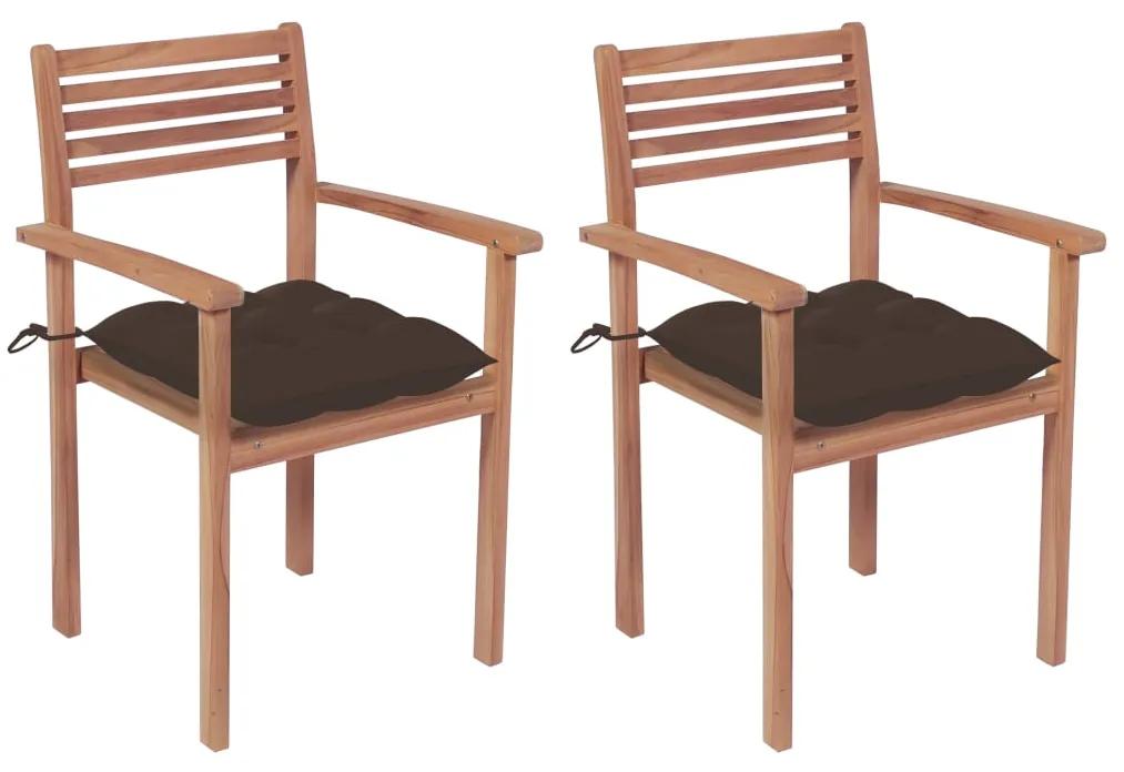 Cadeiras de jardim c/ almofadões cinza-acast. 2 pcs teca maciça