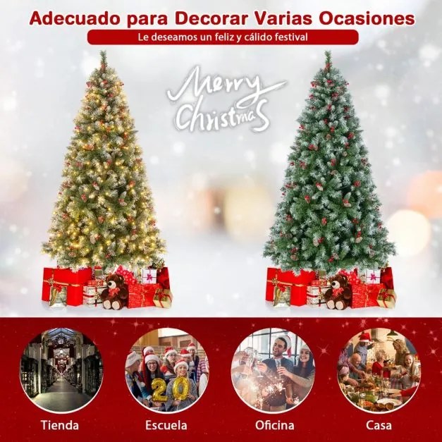 Árvore de Natal artificial com luzes LED brancas quentes 8 modos de iluminação Verde e Branco-195 cm