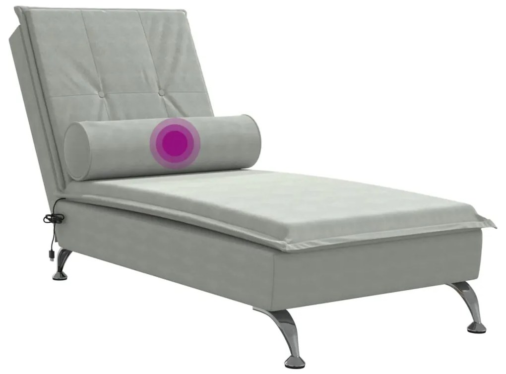 Chaise lounge de massagem com rolo veludo cinzento-claro